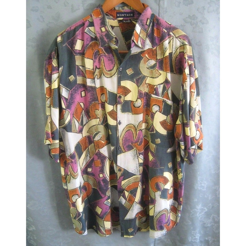 90's Montage Abstract Club Shirt Size XL Round Cut Tails